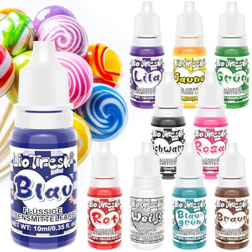 Lebensmittelfarbe Flüssig Set – 10 Farben Flüssiges Lebensmittelfarben– Lebendige Flüssige Lebensmittelfarbe Zum Backen, für Sahne, Dekorieren, Zuckerguss, Fondant, Macarons – Vegan, 10ml