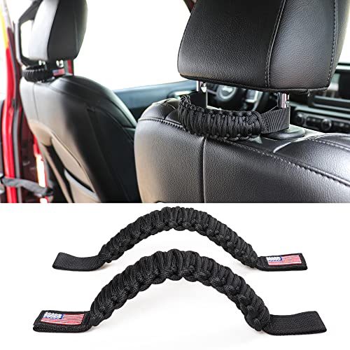 RERPRO Paracord Vordere Kopfstützen-Haltegriffe für Auto, LKW, SUV, Off-Road, UTV, Rücksitzgriff für Jeep Wrangler Gladiator Ford Bronco Toyota Tacoma, 2 Stück, US-Flagge, Schwarz