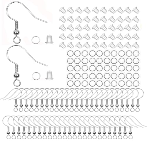 JIEYUCHU Ohrring Haken, 50 Stück 925 Silber Ohrring Haken, Ohrringe Zubehör mit Perlen und Spule, Hypoallergene Ohrhaken, für DIY Ohrhänger Schmuckherstellung Ohring Zubehör