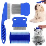 Molain Katze Hund Flohkamm, 4 Pieces Pet Reißen Fleck Entferner Kamm Set Pet Hund Katze Pflege Kamm (Blau)