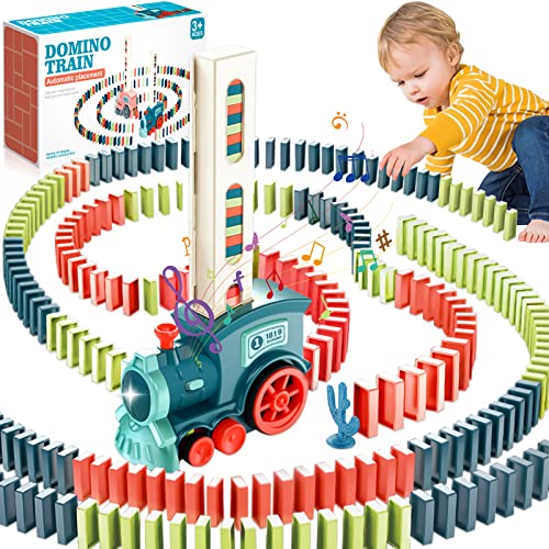 NCKIHRKK Domino Zug Spielzeug,160 Stück Domino Baustein Zug Set,Elektrischer Zug Domino Spielzeug,Elektrischer Zug mit Licht und Ton,Pädagogisches Spielzeug für Mädchen und Jungen ab 3 Jahren, Blau