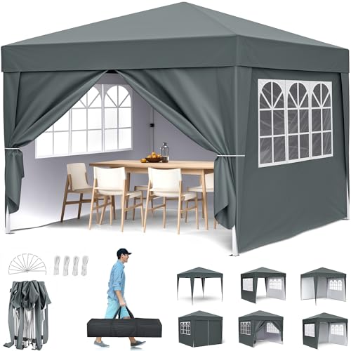 Pavillon 3x3m, Pop-Up Faltpavillon Wasserdicht, Gartenzelt UV Schutz 50+, Partyzelt wasserdicht stabil mit Tragetasche, Höhenverstellbar Faltbar Gartenzelt mit 4 Seitenwänden, für Garten, Party