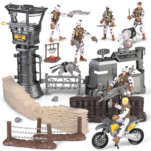 Militärbasis-Spielzeug-Set, Armee-Männer, Soldat, Actionfiguren und Waffenausrüstung, Zubehör, Militär-Kampf-Motorrad-Spielzeug, Armee-Spielset, Geburtstagsgeschenk für Kinder