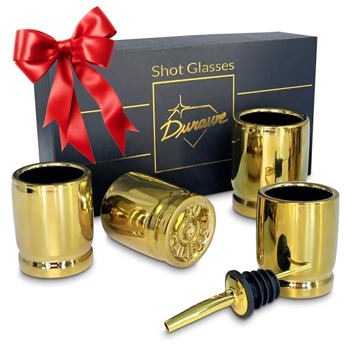 Schnapsgläser mit 50 Kaliber, Keramikpistolen, 4er-Set mit Ausgießer, 50 Kaliber, Schnapsgläser, tolles Geschenk, Trinkglas-Set, Geschenke für Männer, Luxus Set, Bullet Shot