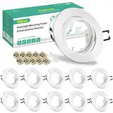 10er Einbaustrahler GU10 Set Einbaurahmen Weiß 230V Spots, inkl. GU10 Fassung, LED 68mm Lochdurchmesser Rund, 30° Schwenkbar Einbauspots Rahmen für LED oder Halogen Leuchtmittel