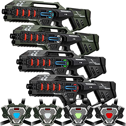 4 Light Battle Connect Anti-Cheat Lasergewehre (Metallic Grün Grau) + 4 Westen - Lasertag-Set