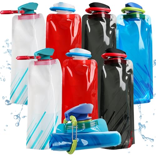 Kyzuzia 8 Stück Faltbare Trinkflasche,Faltbare Flasche für Wandern Abenteuer Reisen,Wiederverwendbare Trinkflasche Zusammenklappbare Trinken-Rot schwarz blau weiß