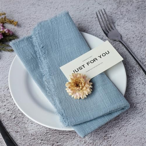 6 Stück Stoffservietten 42 X 42cm Servietten Stoff Baumwoll Stoffservietten Mit Fransen Weich Baumwoll Abendessen Cloth Servietten für Tischdekoration, Hochzeit, Abendessen (Blau)