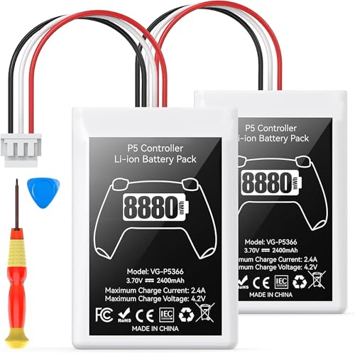 PS5 Controller Battery Pack, 2 Stück 8880mWh Li-Ionen Akku mit hoher Kapazität für Sony PS5 Controller CFI-ZCT1W, 53% mehr Ausdauer (Kapazität), Sicherer PS5 Controller Akku Ersatz
