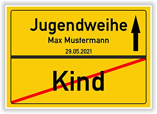 Ortsschild - Bild - Kind - Jugendweihe - persönliches Geschenk - personalisierte Geschenkidee zur Jugendweihe mit Name und Datum