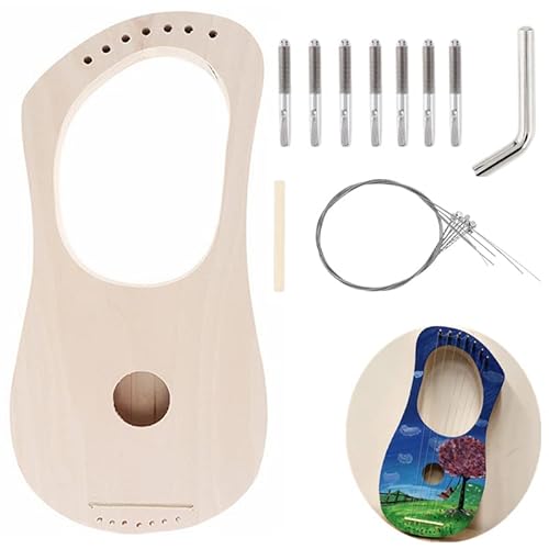 OriGlam Lyre Harp 7 Saiten DIY Kit, Machen Sie Ihr eigenes Bassholz, Lyres Holz Saiten Leier Harfe mit Saitenpfosten Saitensattel Stimmen