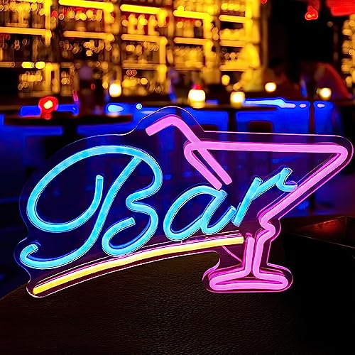 Lotvic Leuchtreklame BAR, Neonschild Cocktails, Cocktail Bar Neon Schild, LED Neonlicht Zeichen, LED Leuchtreklame Wand, USB Powered Rosa Blau Neonschild für Bar Club Nachtclub Store Party Sign Dekor