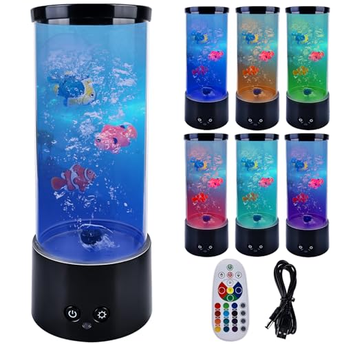 Vegena Lavalampe, Aquarium Lampe, Blasenlichtlampe mit Fisch Aquarium Nachtlicht, Lavalampe LED mit Fernbedienung, 16 Farben und 4 Modi, RGB-Licht für Kinder Erwachsene Dekoration für Zuhause Büro