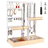 Schmuckständer,schmuckhalter, Jewelry Organizer, Kettenhalter aus Holz und Metall, 4-Tier Schmuckhalter Ausstellungsstück Ringe,Ohrringe, Armbänder, Uhren und Accessoires