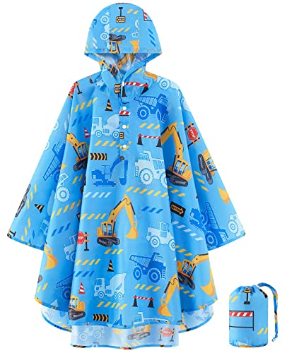 WAWSAM Wasserdichter Kinder Regenmantel Leichter Jungen Regenponcho Wiederverwendbare Regenjacke mit Kapuze für Kleinkinder Packbare Jungen Regenjacke Outwear Regenponcho mit LKW-Muster