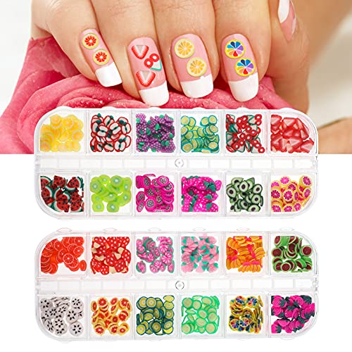 Opopark 24 Box Nagelkunst Fruchtscheiben 3D Fruchtnagel Aufkleber Mini Obst Nagelkunst Dekoration DIY Handwerkszubehör