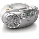 Philips AZ127/12 CD-Soundmachine, CD-Player Tragbar (UKW-Radio, CD, Kassettendeck, Dynamic Bass Boost, Audioeingang) Silber