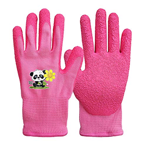 QEAR Safety Gartenhandschuhe für Kinder von 3 bis 6 Jahren, Handfläche aus Gummi, widerstandsfähig gegen Wasser und Schmutz, rosa