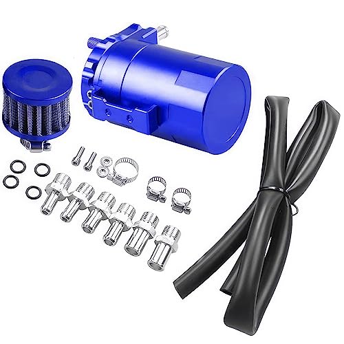 Ölauffangbehälter 300 Ml, Oil Catch Tank, Oil Catch Can Aus Aluminium 300Ml, Ölabscheiderbehälter Mit Luftfilter Filter Schlauch, Universal Aluminiumbehälter Öltankbehälter Für Auto, Motor (Blau)