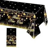 Tischdecke Silvester Deko 2025,Tischdeko Party Decoration 2025 New Year Eve Papiertischdecke Schwarz Gold Tischdecken Tisch Dekoration Plastik Tischfeuerwerk,für Neues Jahr Frohes Decorations Supplies