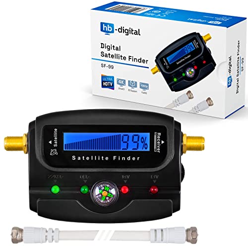 HB DIGITAL SATFINDER mit LCD Anzeige Kompass und Ton + F-Verbindugskabel + Deutsche Anleitung + vergoldete Anschlüsse * zur Justierung Ihrer Sat Antenne * mit Horizontal/Vertikal und 22kHz Anzeige