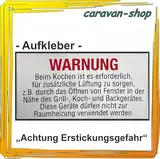 Aufkleber Warnhinweis Kocher, Gasanlage Caravan Wohnmobil Gasabnahme G 607