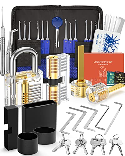 Eventronic 38+4 Stück Lockpicking Set, [2023 Schwierigkeit Upgrade & Geschenk Ideal] Dietrich Set mit 4 Transparente Schlösser und 4 Schwarze Verschlusshülsen, Handbuch für Anfänger & Profisrleicht