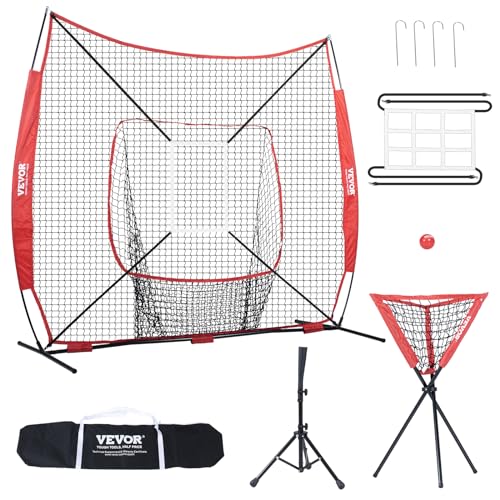 VEVOR 244 x 106 x 211 cm Baseball-Softball-Übungsnetz, Baseball-Trainingsnetz, Schlagen, Fangen, Pitchen, Backstop-Baseballausrüstung mit Bogenrahmen, Tragetasche, Schlagzone, Ball, Ballsammler