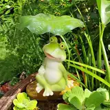 Garten Deko Draußen Figuren, Frosch Dekofiguren Garten Harz, Gartendeko für Draußen Figuren Wetterfest, Grün Frosch Deko Statue, ideal Blumentopf Gartendeko Zimmerdeko (G)