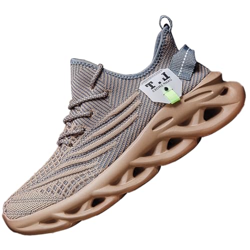 VGPSFN Herren Schuhe Laufschuhe Turnschuhe Sportschuhe Sneaker Freizeit Bequeme Tennis Fitness Fitnessstudio Schuhe Outdoor Leichte Männer Modisch Atmungsaktiv Mesh Braun 42