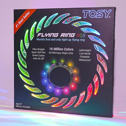 TOSY Fliegender Ring – 16 Millionen RGB-Farben oder 12 LEDs, hell, automatisches Aufleuchten, sicher, wasserdicht, leichtes Frisbee, Geschenk zum Geburtstag, draußen/drinnen für Jungen/Mädchen/Kinder