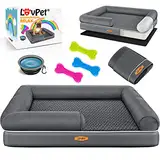 Lovpet® Orthopädisches Hundebett Hundekissen Hundekorb Relax, Inkl. Napf + 3X Kauknochen, Hundesofa für Kleine, Mittelgroße & Große Hunde, Bezug abnehmbar und waschbar, 91x71x22cm Anthrazit