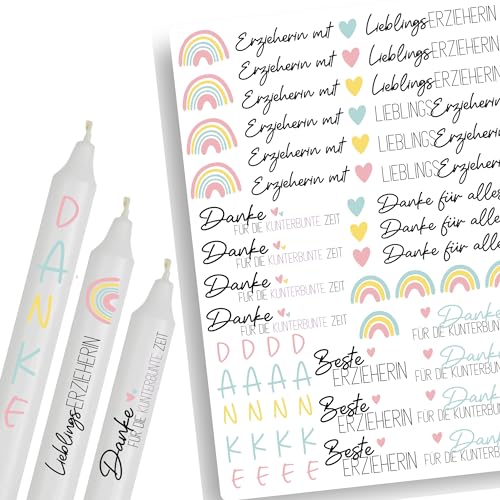 A4 Kerzentattoos Abschied für Erzieherinnen | Kerzenfolie für Kerzen | Tattoo Folie | Wasserschiebefolie für Stabkerzen | Geschenk für Erzieherin Kindergarten Kita | Regenbogen in Mint