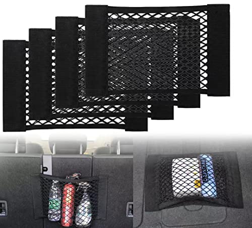 Einesin Kofferraum Netztasche 4 Stück Auto Gepäcknetz, 40 x 25cm, Universal Kofferraumnetz Schutznetz Elastisch Kofferraum Aufbewahrung Netz Mit Klettverschluss für Auto/SUV