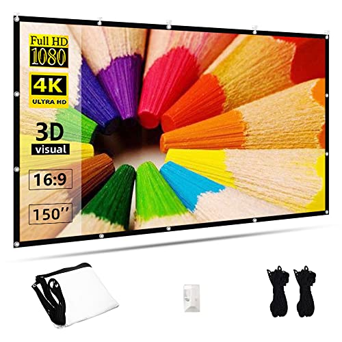 Beamer Leinwand 150 Zoll, TOWOND 16:9 HD projektor leinwand Faltbare und tragbare Anti-Falten Doppelseitige Outdoor Movie leinwand Projektion Indoor für Heimkino 130×73 Zoll