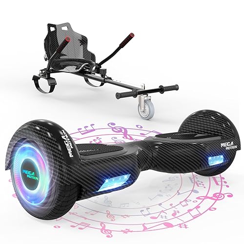 MEGA MOTION Hoverboard mit Sitz für Kinder, 6.5 Zoll Hoverboards mit Bluetooth Lautsprecher, mit LED-Leuchten, Geschenk für Kinder und Jugendliche