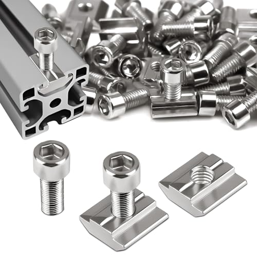 SWTYExt 50 Stück Nutensteine M8 Set, 25 Stk T Nut Schiene M8 Typ B und 25 Stk Schrauben M8 Serie 3030 Schiebemuttern M8 T Nutmuttern Kohlenstoffstahl für Aluprofil Extrusionsschlitz Führungsschiene