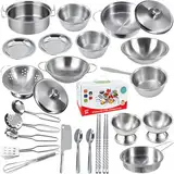25 PCS Kinderküchen-Spielzeug-Zubehör, Edelstahl-Kochgeschirr, Töpfe Und Pfannen-Set Für Kinder – Mini-Küchen-Spielset, Klassisches Kochutensilien-Spielzeug for Kleinkinder, Colour Box-Verpackung.