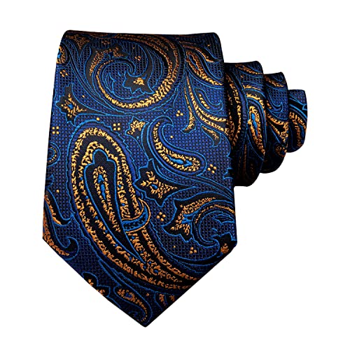 Hi-Tie Blue Gold Tie Pokcket Square Manschettenknöpfe Floral Paisley Ties Formelles Geschäft