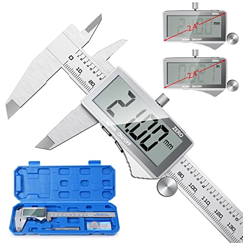 Messschieber Digitale Schieblehre, Preciva Edelstahl Messlehre Messwerkzeuge Spritzwasserdicht Staubdicht mit Ersatzbatterie und größem Display - 150 mm (blau)