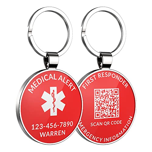 DISONCARE Custom Medical Alert Keychain,QR Medical Alert ID Tags,Epipen Inside Diabetic Type 1 Alert Tag,Online-Profilspeicherung Weitere Informationen|Änderbar