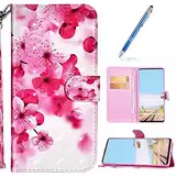 URFEDA Kompatibel mit Sony Xperia 10 Handyhülle Handytasche Leder Flip Case Brieftasche,Glitzer 3D Bunt Gemalt Muster Schutzhülle Magnetisch Kartenfach Ständer Klapphülle Tasche,Kirschblüten