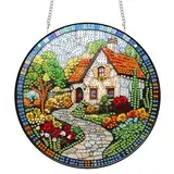 Reofrey Diamond Painting Doppelseitig Anhänger Acrylbrett mit Kette - 20x20cm Gartenlandschaft Diamant Painting Fensterbilder Deko Set DIY Kristall Malerei Anhänger für Wand Fenster & Garten Schmücken