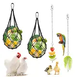 Huhn Gemüse Spieß Gemüse Hängende Feeder Spielzeug Huhn Obst Feeder Huhn Gemüse Schnur Tasche Geflügel Obsthalter Huhn Kohl Futterspender (2 Spieße + 2 Schwarze Beutel)