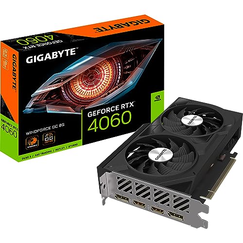 Gigabyte NVIDIA GeForce RTX 4060 WINDFORCE OC Graphics Card - 8GB GDDR6, 128-bit, PCI-E 4.0, 2475MHz Core Clock, 2x DP 1.4, 2x HDMI 2.1a, NVIDIA DLSS 3 - GV-N4060WF2OC-8GD