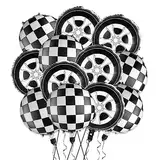 12 Stück Rennwagen Luftballon,18zoll Karierte Flagge Ballons,Rennwagen Party Deko,Schwarz Weiß Karierte Rennauto Luftballons,Fußballballon,Auto Motiv Reifen Folienballon,für Racing Thema Partydeko
