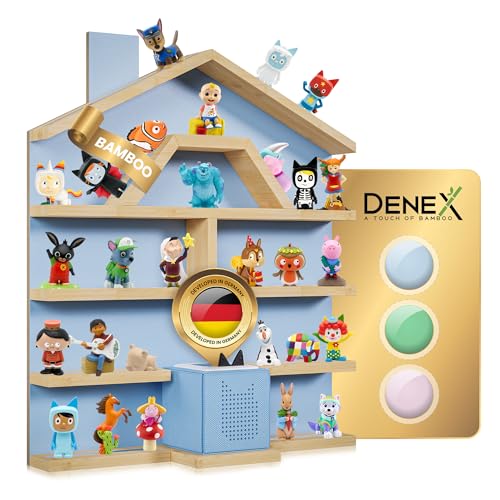 Denex Bambus Tonie Regal Blau -Tonieregal zur Aufbewahrung-Kinder Regal für Musikbox-Perfekte Tonie Aufbewahrung im Kinderzimmer-Regal Tonie Magnetisch-Regal für Toniebox und zu150 Figuren