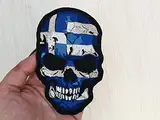 Handmade by Crafts & Roses Aufnäher mit griechischer Flagge und Totenkopf-Motiv, bestickt, zum Aufbügeln, für Jacke, Motorradfahrer, Armtasche, Urban Art