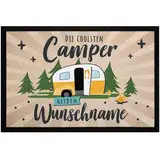 SpecialMe® Fußmatte Camping mit Spruch Die coolsten Camper heißen und personalisiert mit Name Wohnwagen beige schwarz 60x40cm