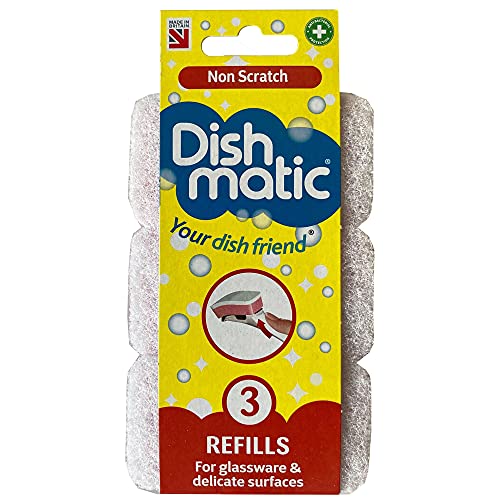 Dishmatic Weiße kratzfeste Spülschwamm-Nachfüllköpfe mit antibakteriellem Schleifmittel – Küchenspülgriff-Nachfüllpackungen – 3 Stück